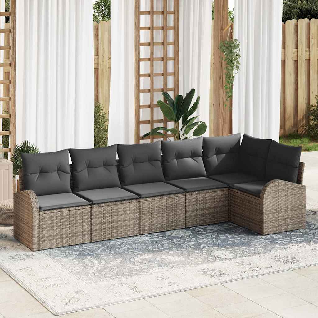 Gartensofa-set 6 stk. Grau Poly-Rattan