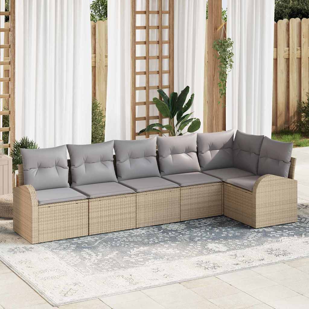 Gartensofa-set 6 stk. Beige und Hellgrau Poly-Rattan