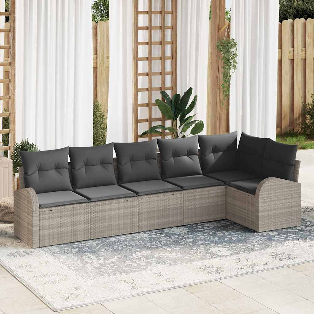 Gartensofa-set 6 stk. Hellgrau Poly-Rattan