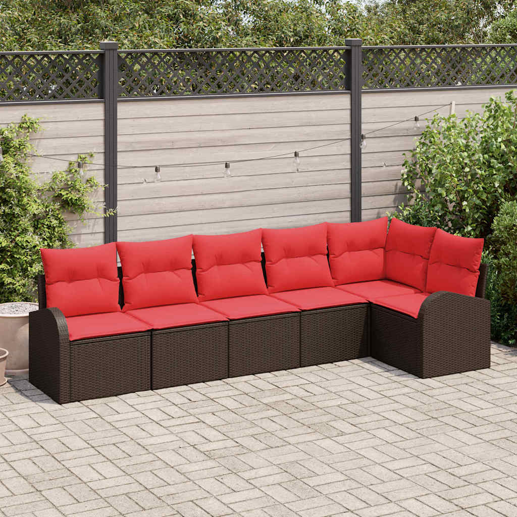 Gartensofa-set 6 stk. Braun und Rot Poly-Rattan