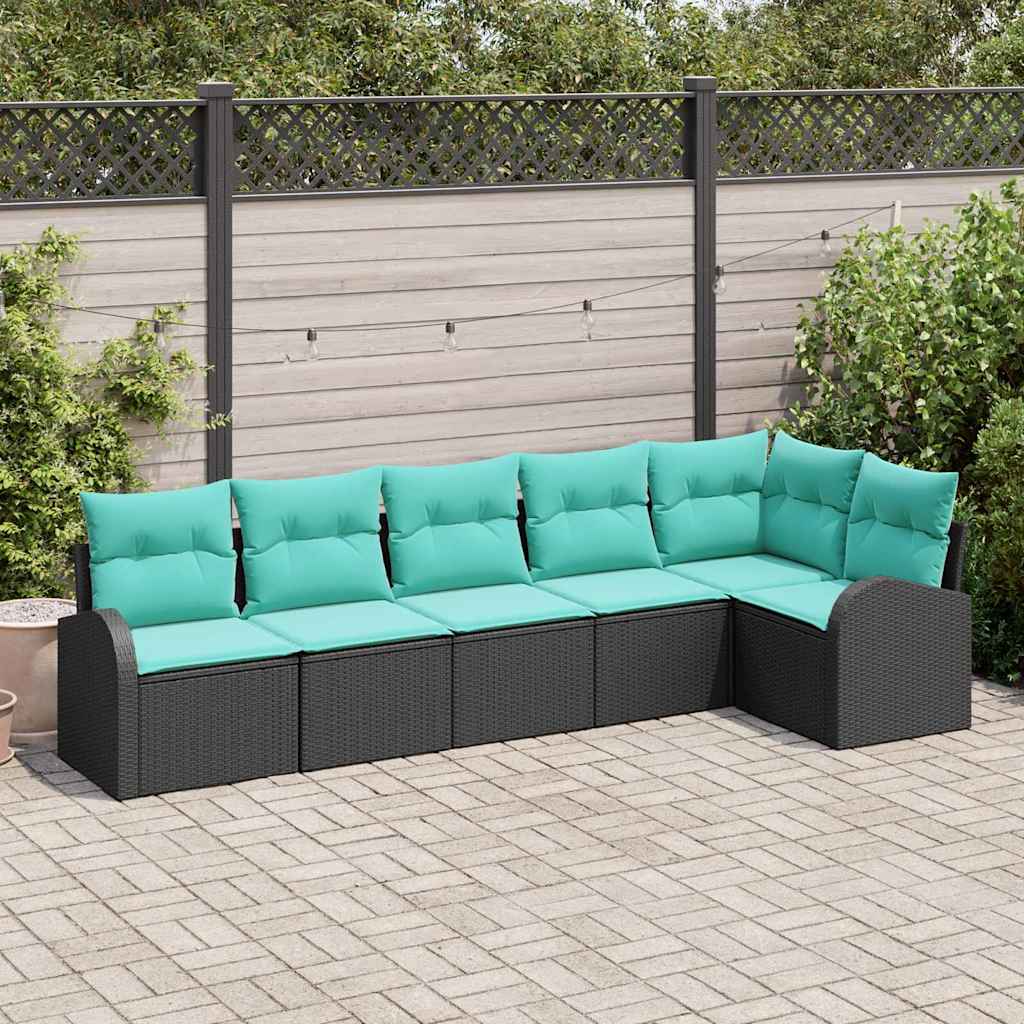 Gartensofa-set 6 stk. Schwarz und Türkis Poly-Rattan
