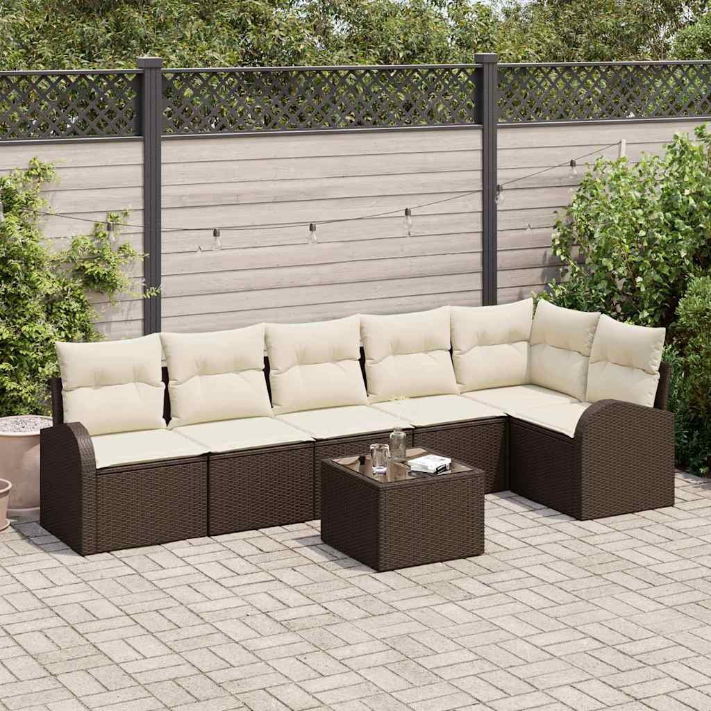 Gartensofa-set 7 stk. Braun und Weiß Poly-Rattan