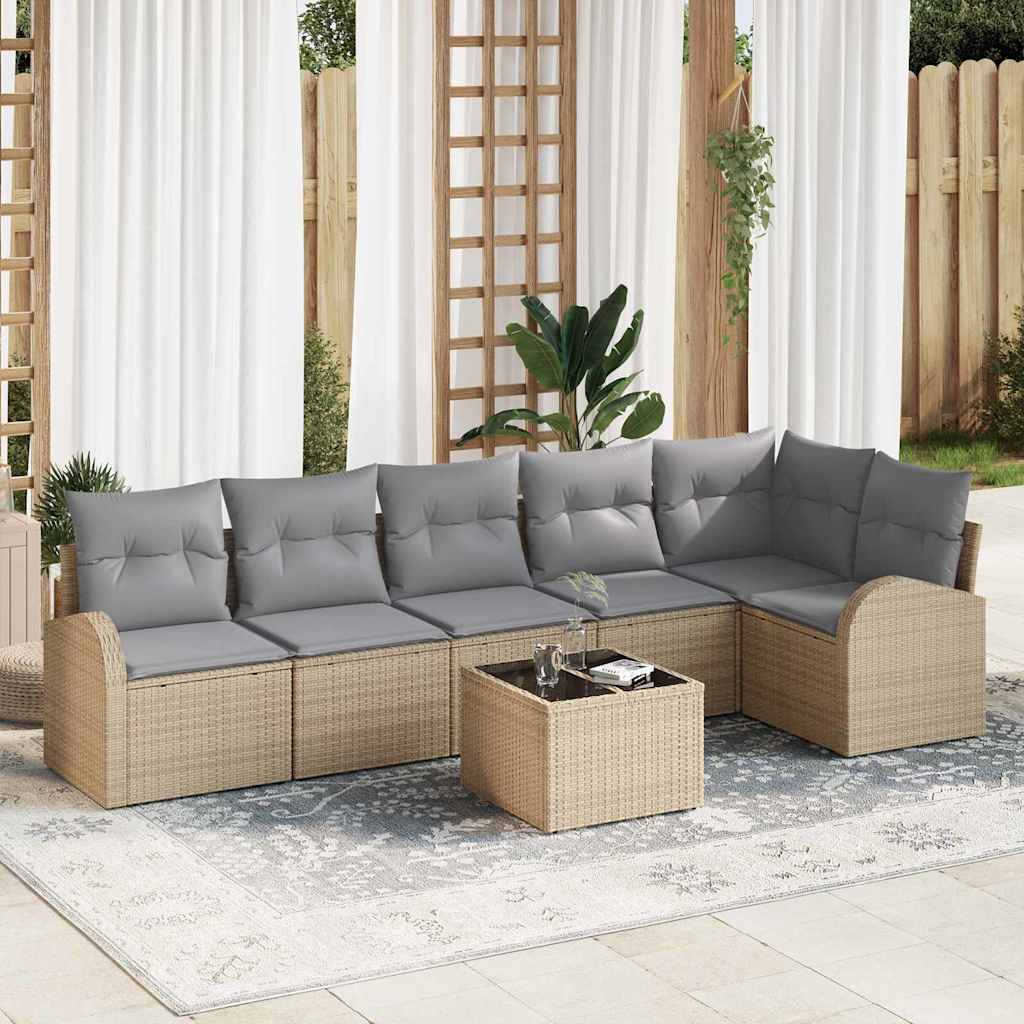 Gartensofa-set 7 stk. Beige und hellgrau Poly-Rattan
