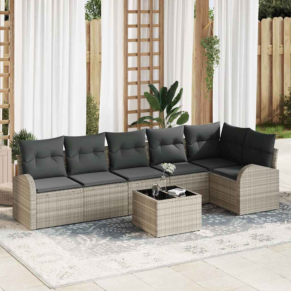 Gartensofa-set 7 stk. Hellgrau Poly-Rattan