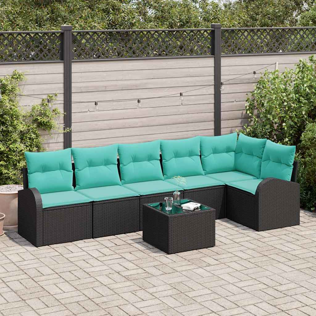 Gartensofa-set 7 stk. Schwarz und Türkis Poly-Rattan