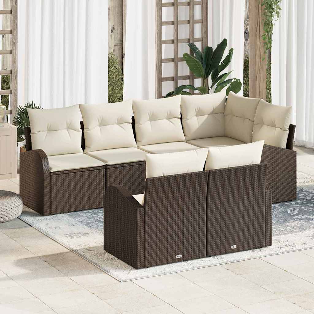 Gartensofa-set 7 stk. Braun und Weiß Poly-Rattan