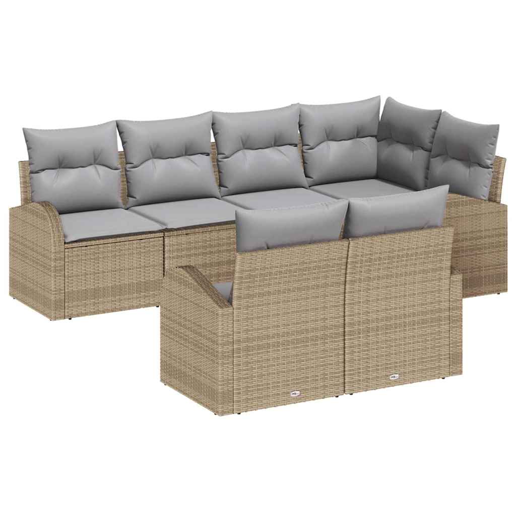 Gartensofa-set 7 stk. Beige und Hellgrau Poly-Rattan
