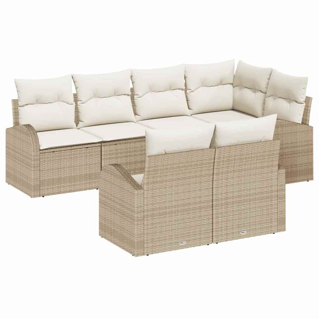 Gartensofa-set 7 stk. Beige und Weiß Poly-Rattan