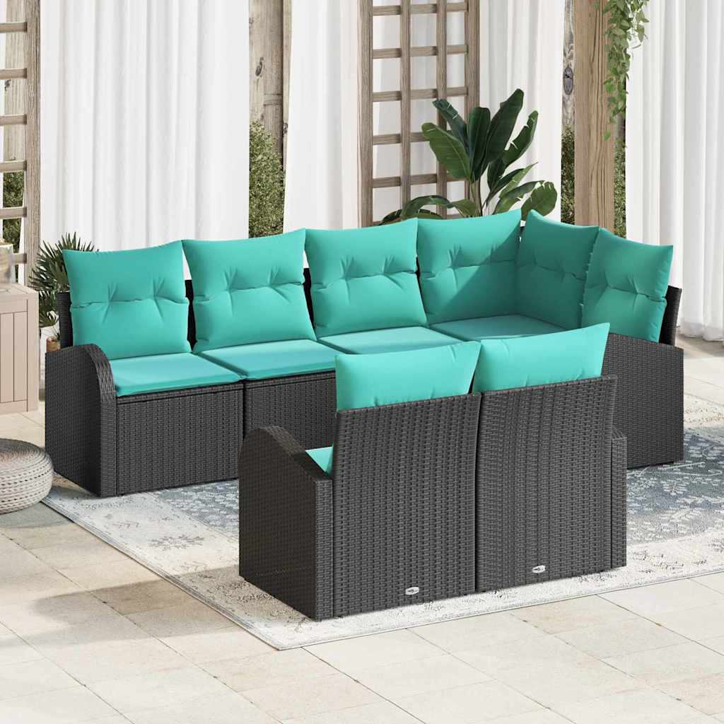 Garten-Sofa-Set 7 stk. Schwarz und Türkis Poly-Rattan