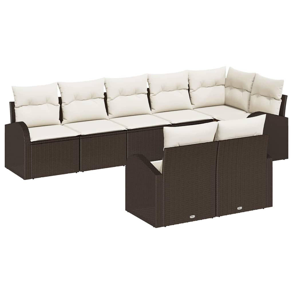 Gartensofa-set 8 stk. Braun und Weiß Poly-Rattan