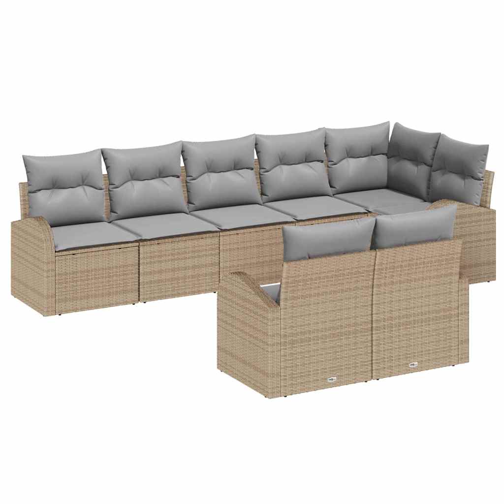 Gartensofa-set 8 stk. Beige und Hellgrau Poly-Rattan
