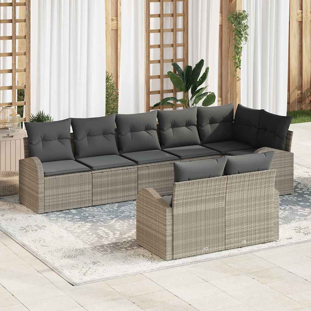 Gartensofa-set 8 stk. Hellgrau Poly-Rattan