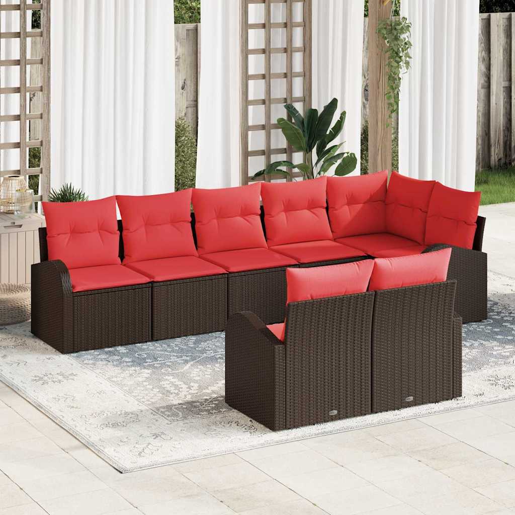Gartensofa-set 8 stk. Braun und Rot Poly-Rattan