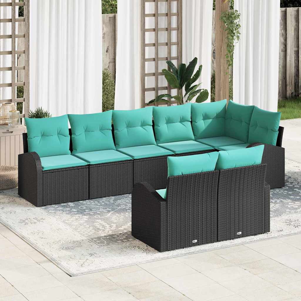 Gartensofa-set 8 stk. Schwarz und Türkis Poly-Rattan