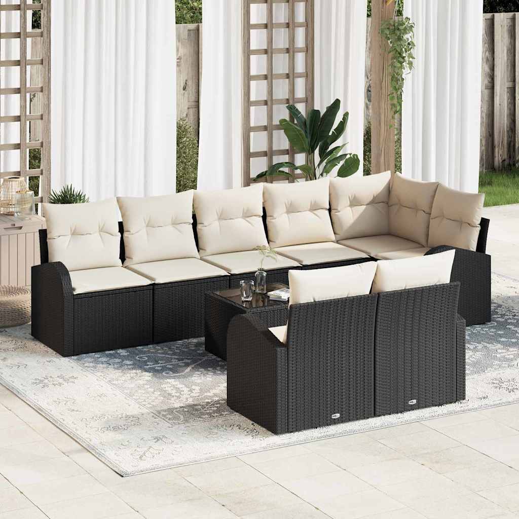 Gartensofa-set 9 stk. Schwarz und Weiß Poly-Rattan