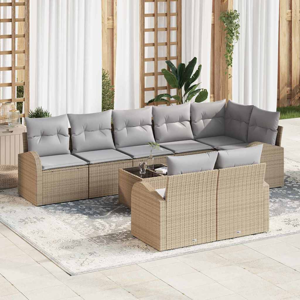 Gartensofa-set 9 stk. Beige und hellgrau Poly-Rattan