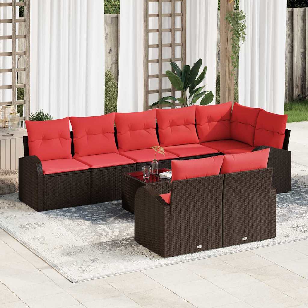 Gartensofa-set 9 stk. Braun und Rot Poly-Rattan