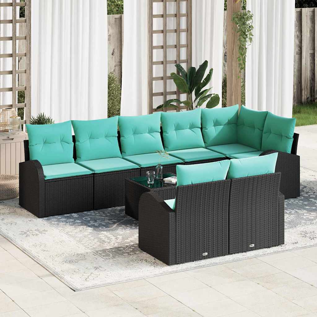 Gartensofa-set 9 stk. Schwarz und Türkis Poly-Rattan