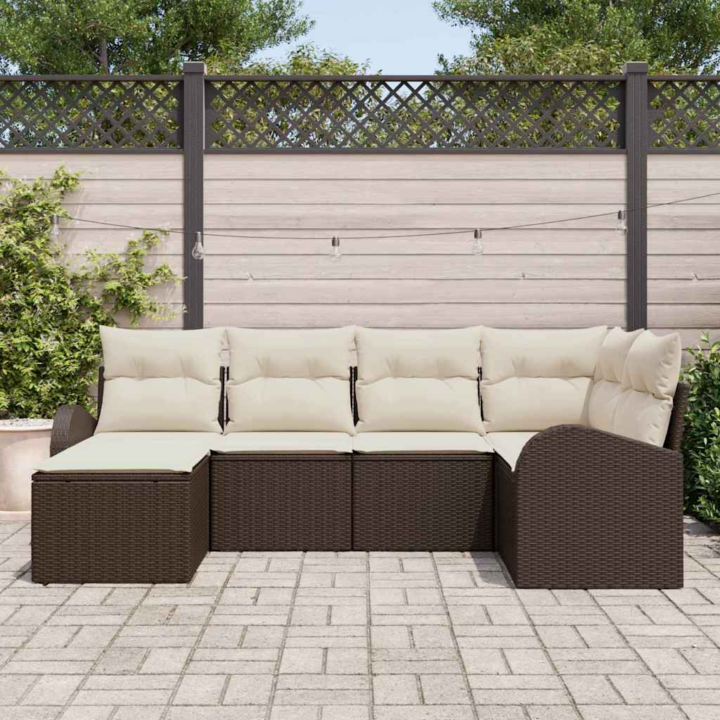 Sofa Set 6 stk. Braun und Weiß Poly-Rattan