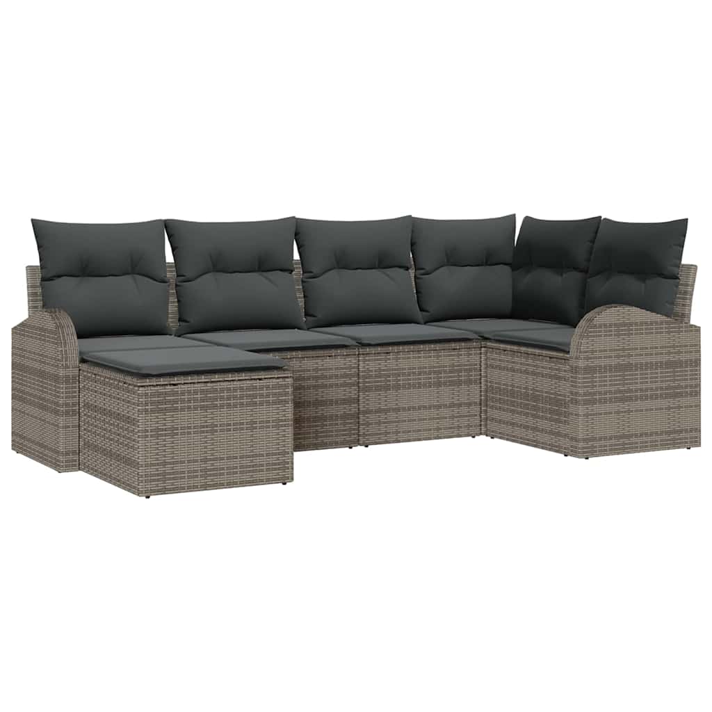 Sofa Set 6 stk. Grau Poly-Rattan