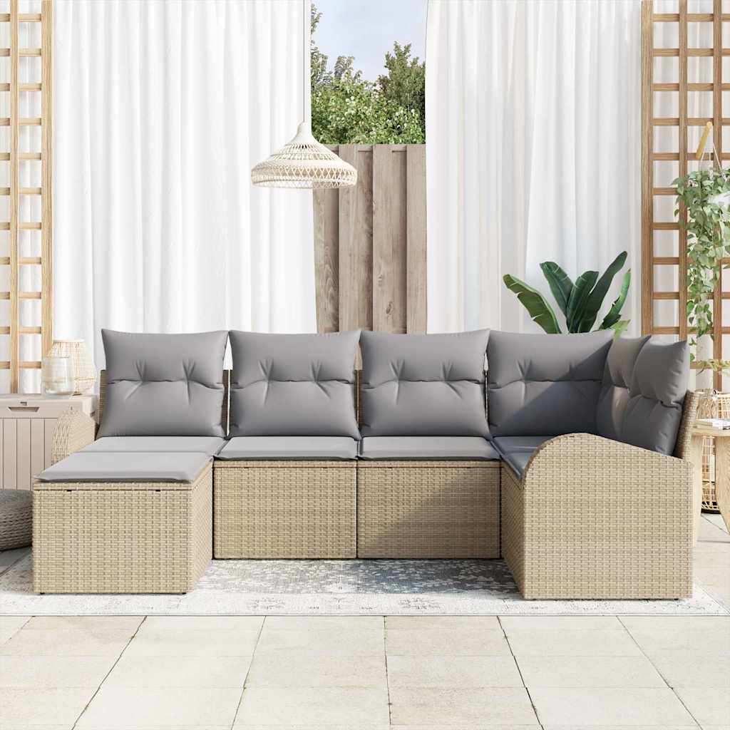 Sofa Set 6 stk. Beige und hellgrau Poly-Rattan