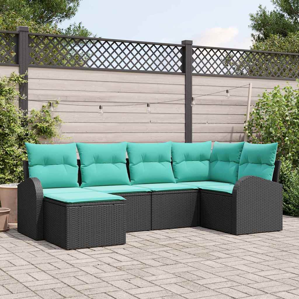Sofa Set 6 stk. Schwarz und Türkis Poly-Rattan