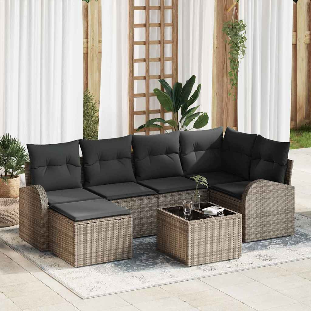Sofa Set 7 stk. Grau Poly-Rattan