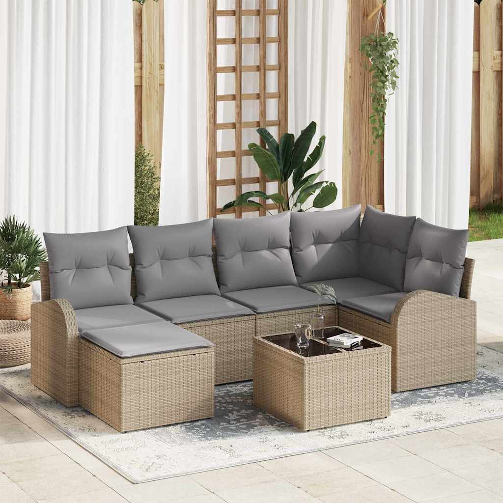 Sofa Set 7 stk. Beige und hellgrau Poly-Rattan