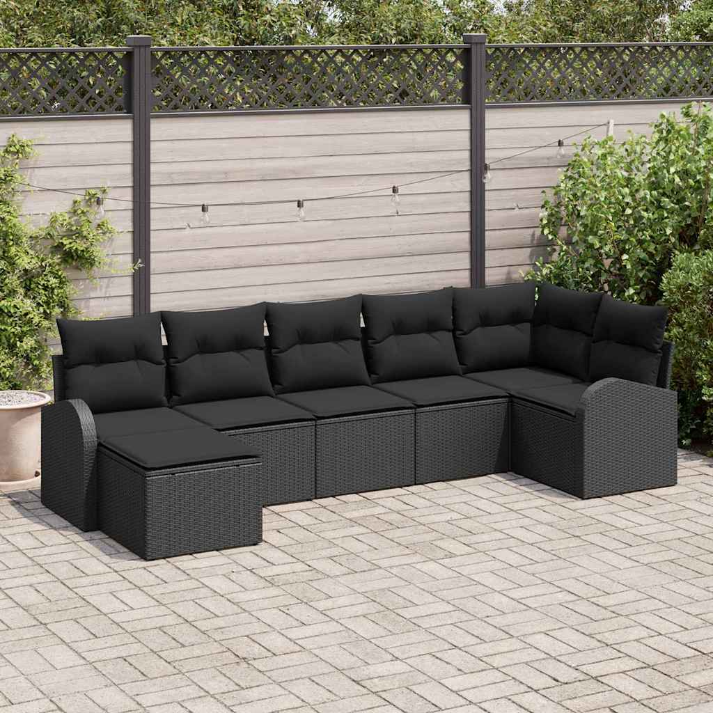 Sofa Set 7 stk. Schwarz Poly-Rattan