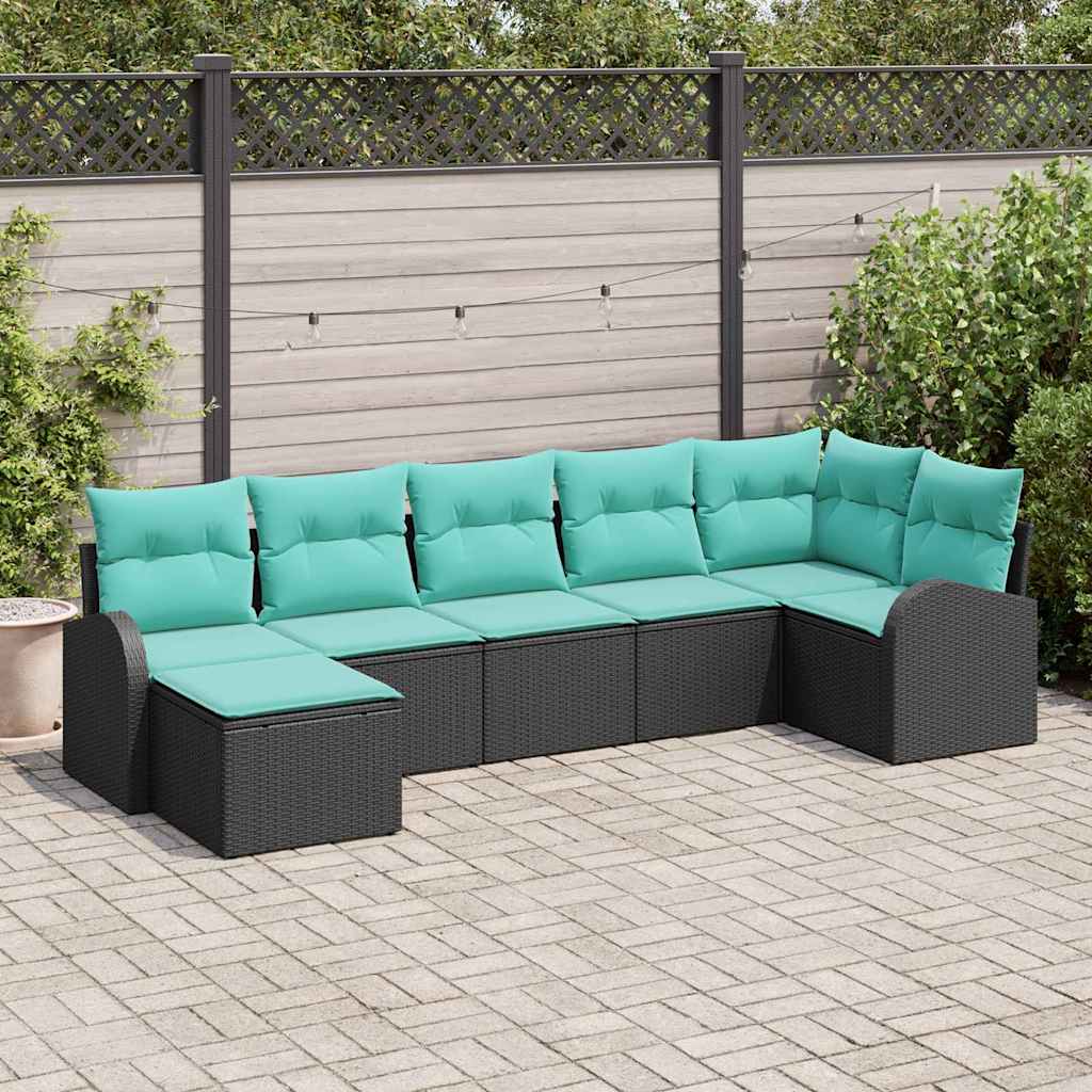 Sofa Set 7 stk. Schwarz und Türkis Poly-Rattan