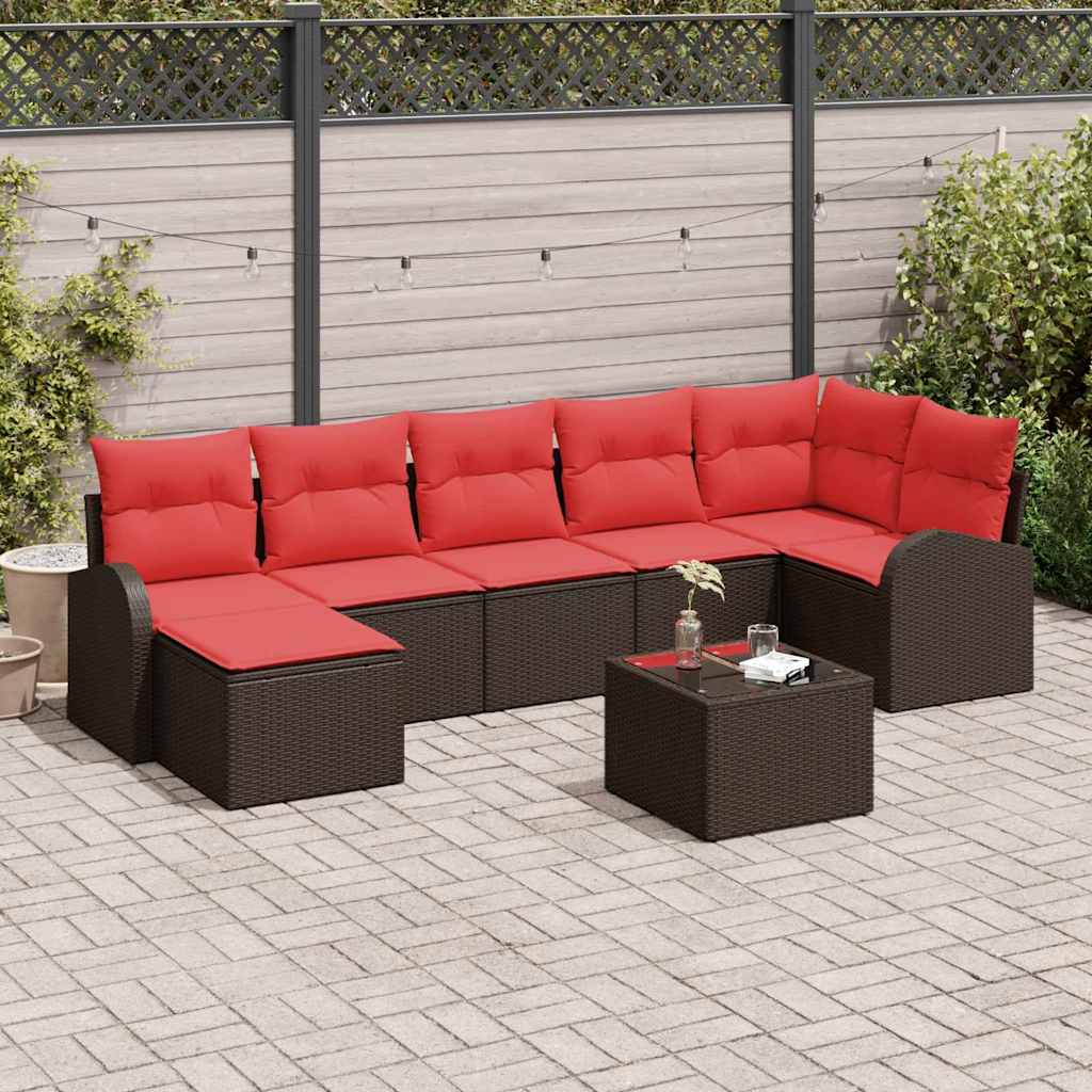 Sofa Set 8 stk. Braun und Rot Poly-Rattan
