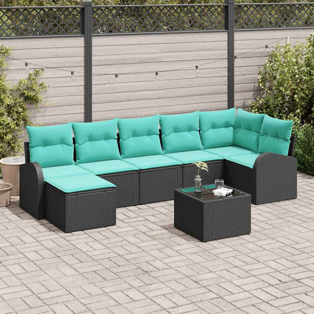 Sofa Set 8 stk. Schwarz und Türkis Poly-Rattan