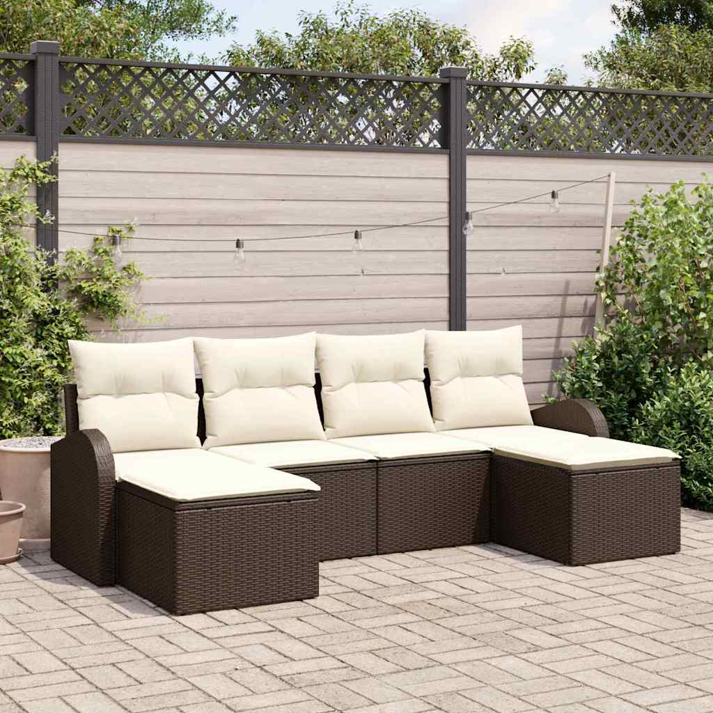 Sofa Set 6 stk. Braun und Weiß Poly-Rattan