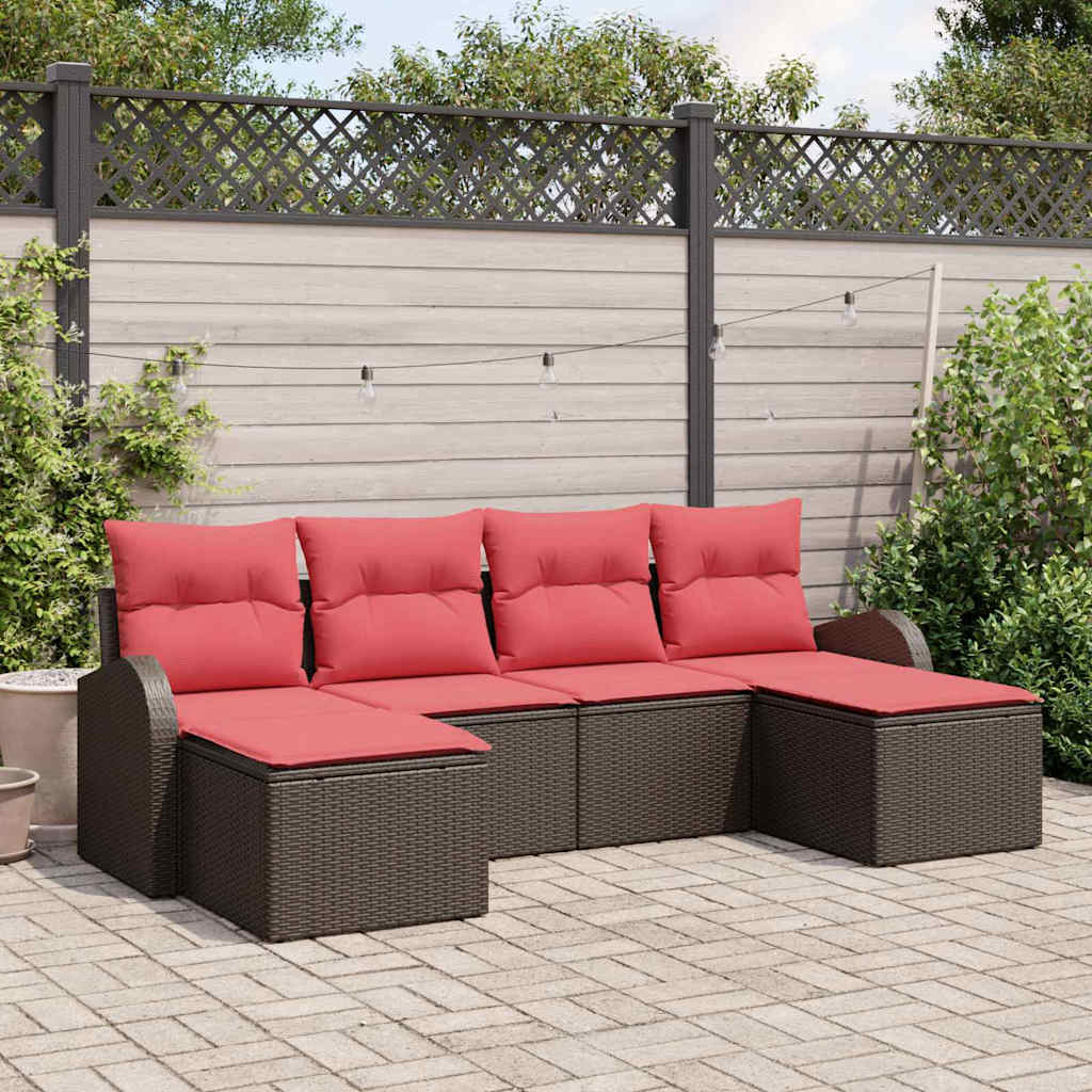 Sofa Set 6 stk. Braun und Rot Poly-Rattan