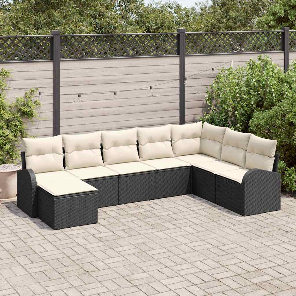 Sofa Set 8 stk. Schwarz und Weiß Poly-Rattan