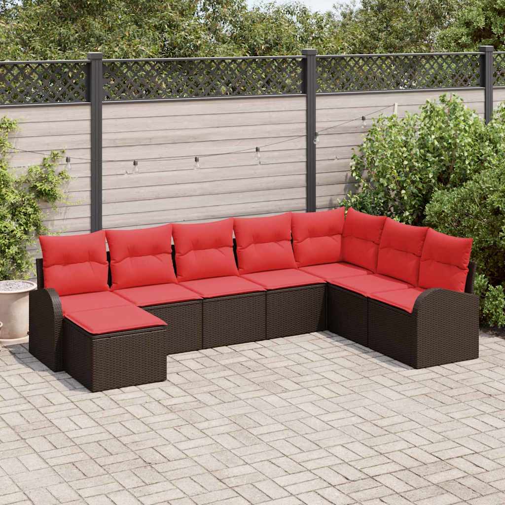Sofa Set 8 stk. Braun und Rot Poly-Rattan