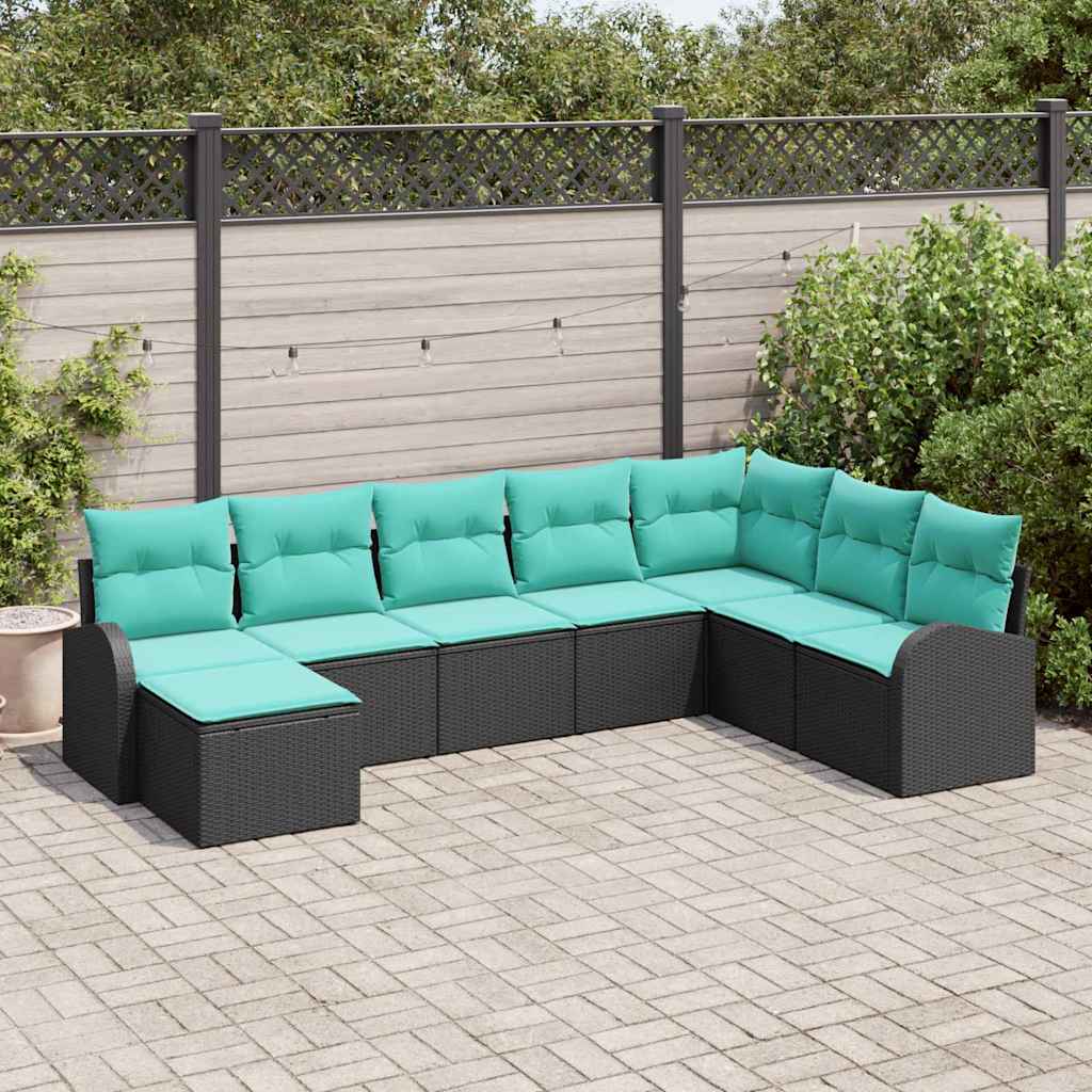 Sofa Set 8 stk. Schwarz und Türkis Poly-Rattan