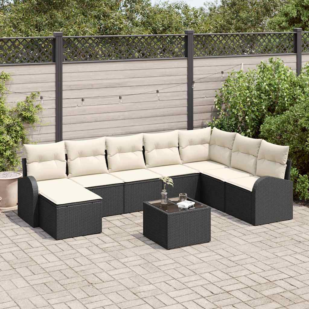 Sofa Set 9 stk. Schwarz und Weiß Poly-Rattan