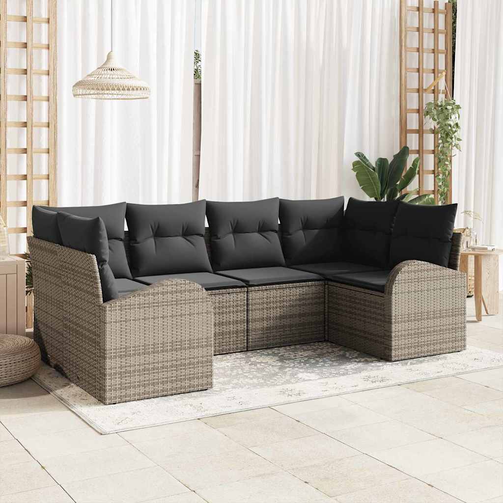 Gartensofa-set 6 stk. Grau Poly-Rattan