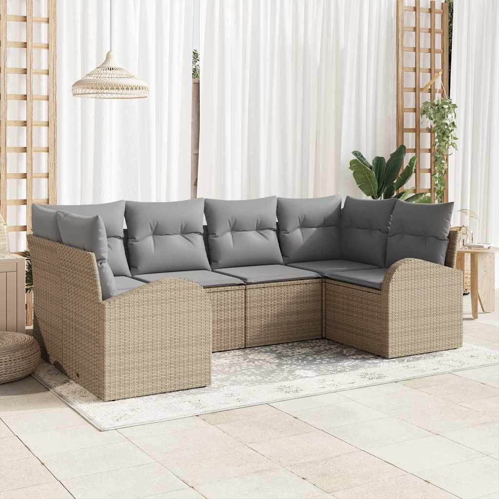 Gartensofa-set 6 stk. Beige und Hellgrau Poly-Rattan