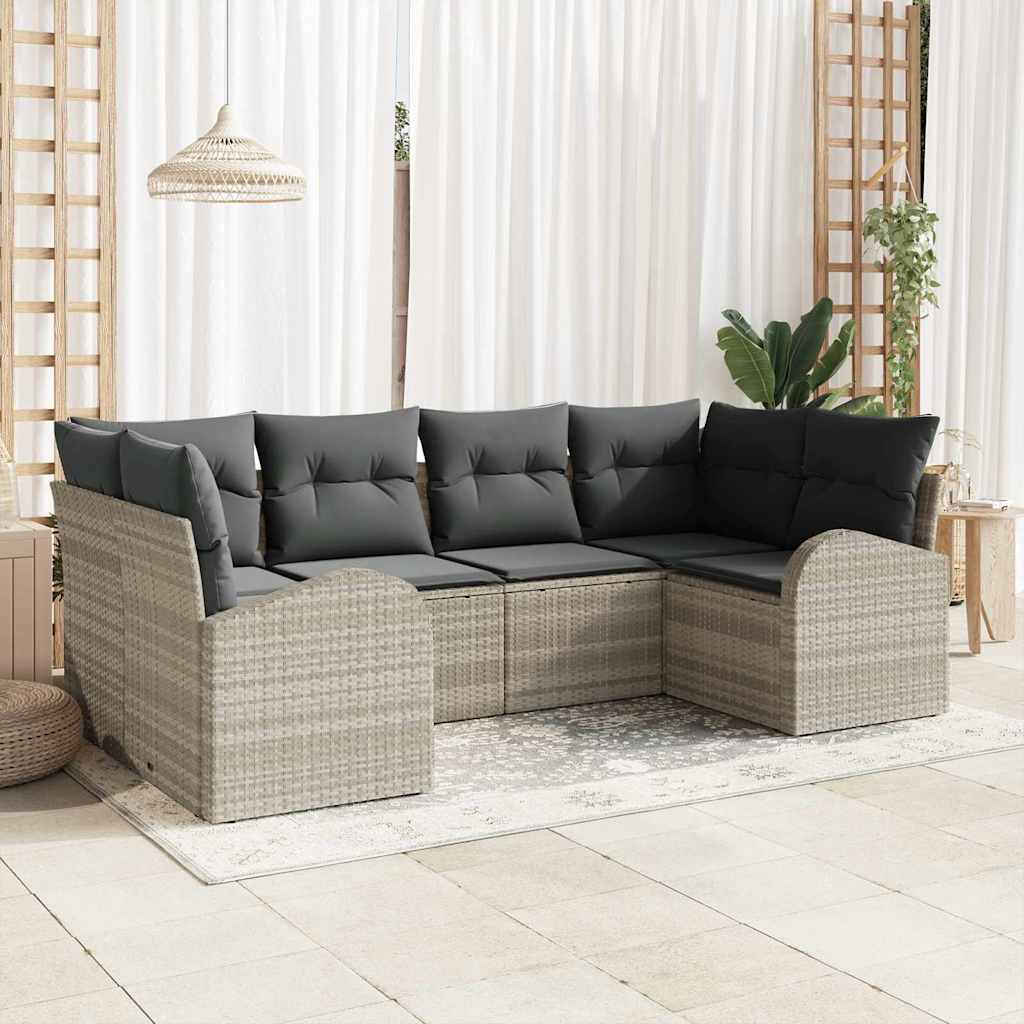 Gartensofa-set 6 stk. Hellgrau Poly-Rattan