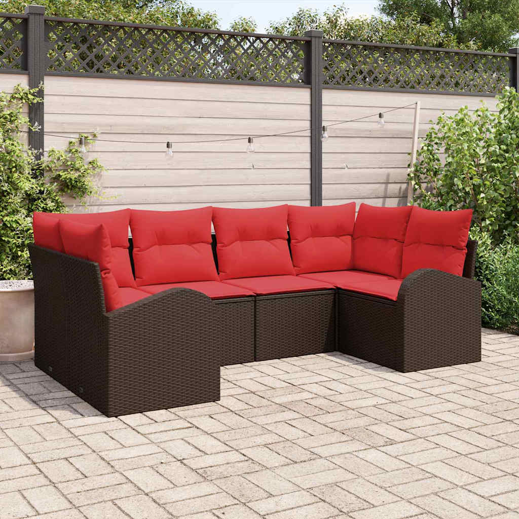 Gartensofa-set 6 stk. Braun und Rot Poly-Rattan