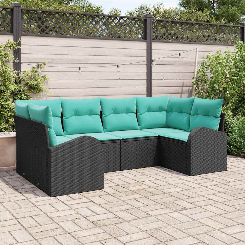 Gartensofa-set 6 stk. Schwarz und Türkis Poly-Rattan