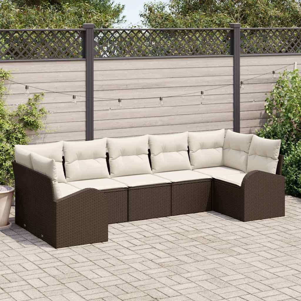 Gartensofa-set 7 stk. Braun und Weiß Poly-Rattan
