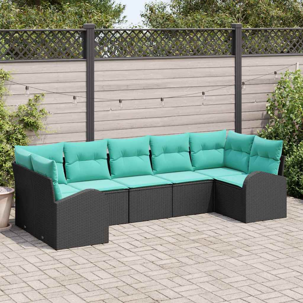 Gartensofa-set 7 stk. Schwarz und Türkis Poly-Rattan