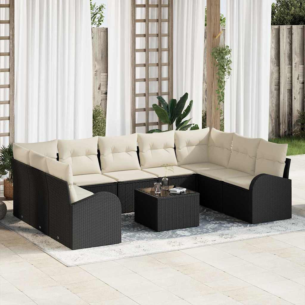 Gartensofa-set 10 stk. Schwarz und Weiß Poly-Rattan