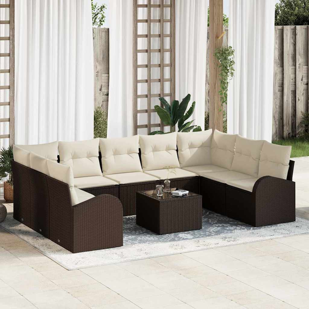 Gartensofa-set 10 stk. Braun und Weiß Poly-Rattan