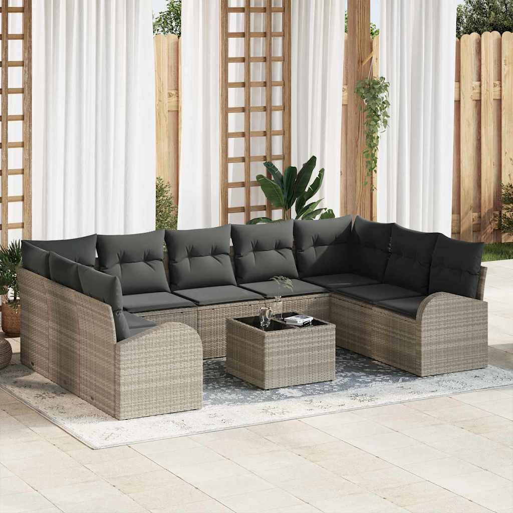 Gartensofa-set 10 stk. Hellgrau Poly-Rattan