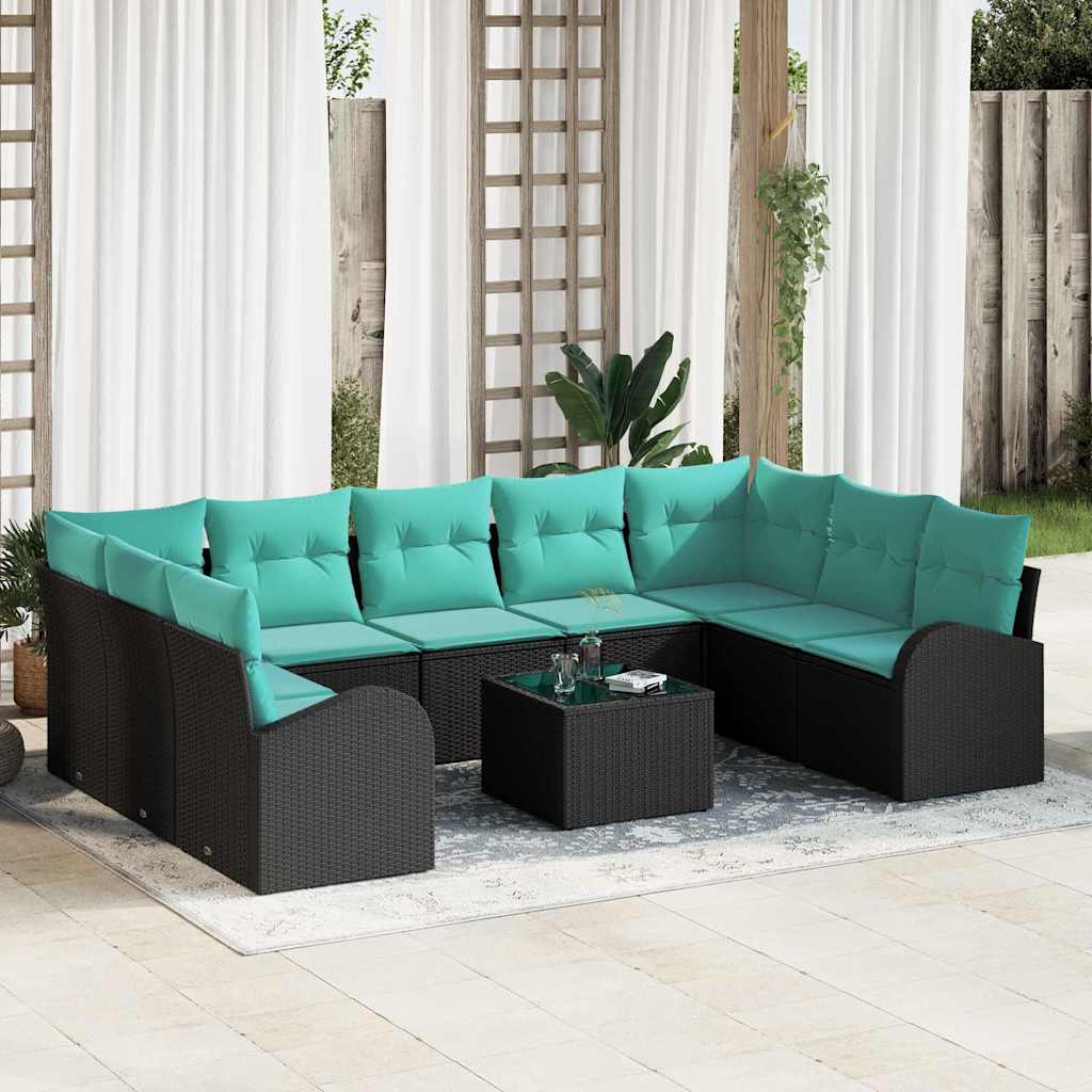 Gartensofa-set 10 stk. Schwarz und Türkis Poly-Rattan