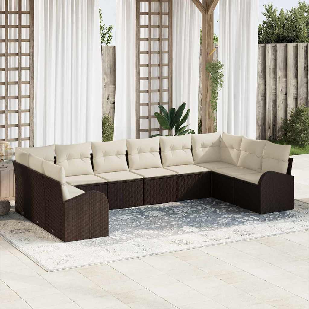 Gartensofa-set 10 stk. Braun und Weiß Poly-Rattan